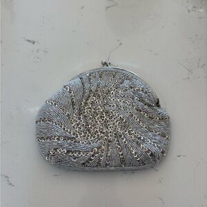 Silver beaded Clutch Bag with detachable crossbody chain